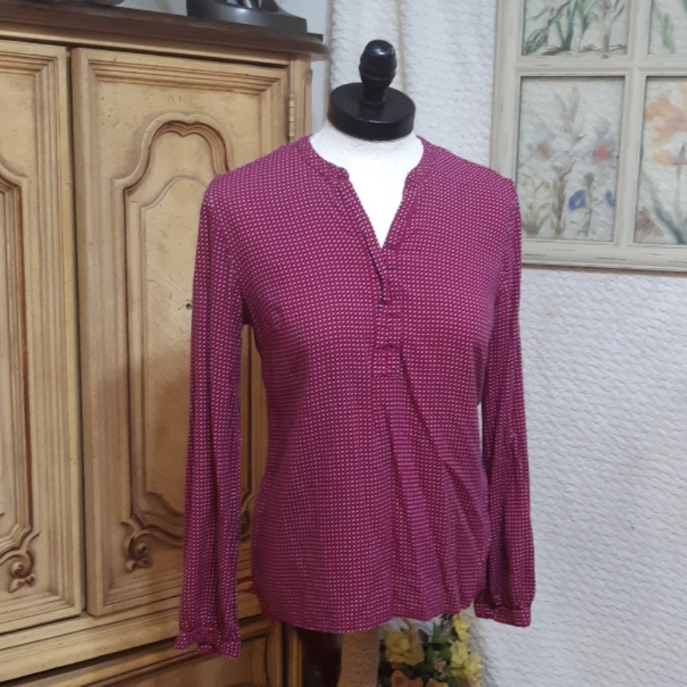 Womens Shirt Tommy Hilfiger Sz Med Poke a dot blouse long sleeve b11 SUPER CUTE
